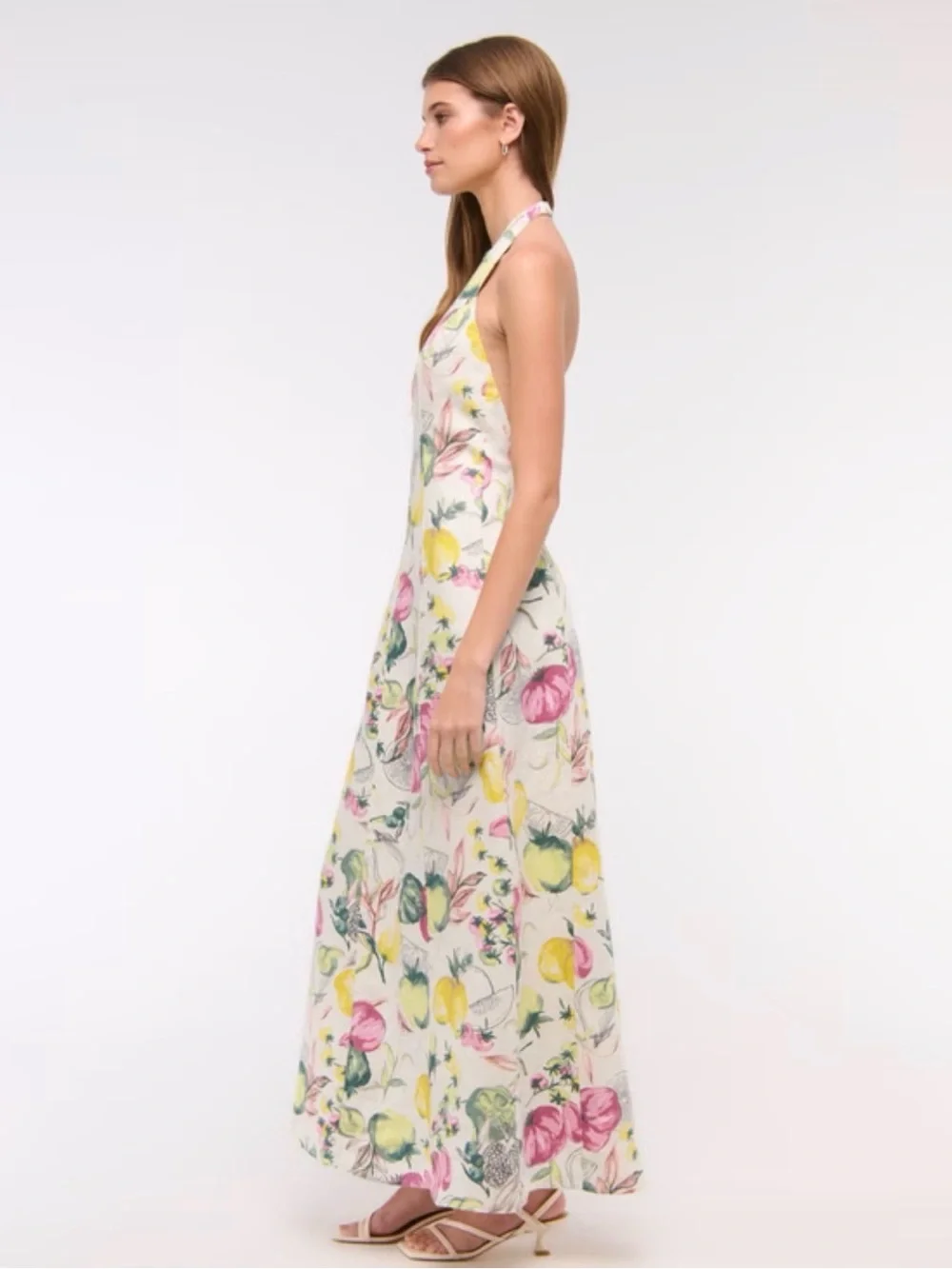 NWT Abercrombie & Fitch M Tall Vegetable Print Halter Linen Dress